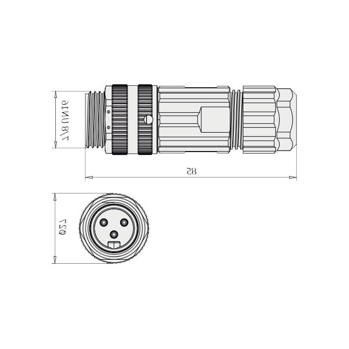 7/8”3Pin、公头直型、螺钉连接、0PF101